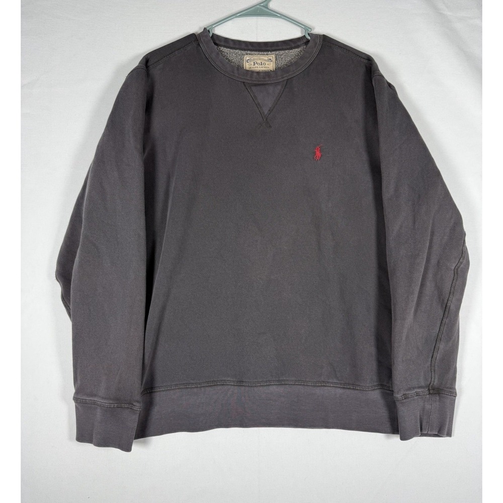 VTG Polo Ralph Lauren Sweatshirt Men Large Faded Gray Authentic Denim Goods Crew